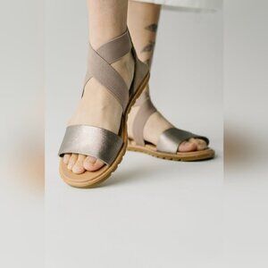 SOREL Ella Ankle Wrap Sandals Women's size 6.5 Rose Gold & White